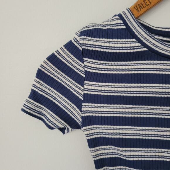 Zara Trafaluc Ribbed Crop Shirt Striped Blue M - Picture 2 of 6